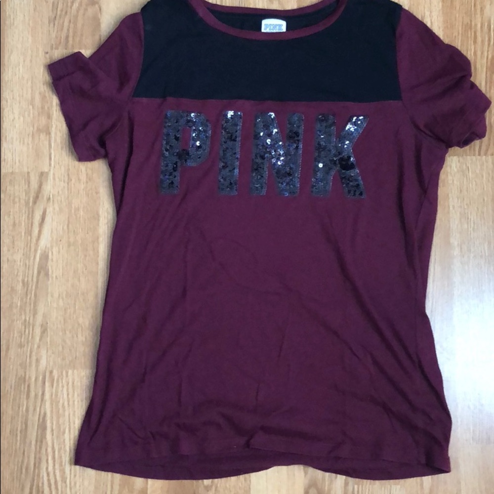 Brand pink victoria’s secret maroon t-shirt